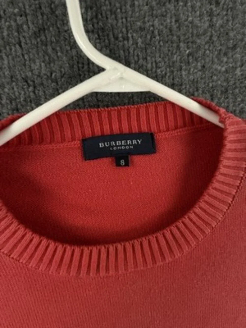 Burberry London Crew Neck Logo Pullover 8 Red Knit Solid Long Sleeve Mens Adult